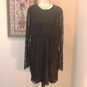 Wild Meadow Black Lace Sheer Dress. Size XL. Semi Sheer back. Lined